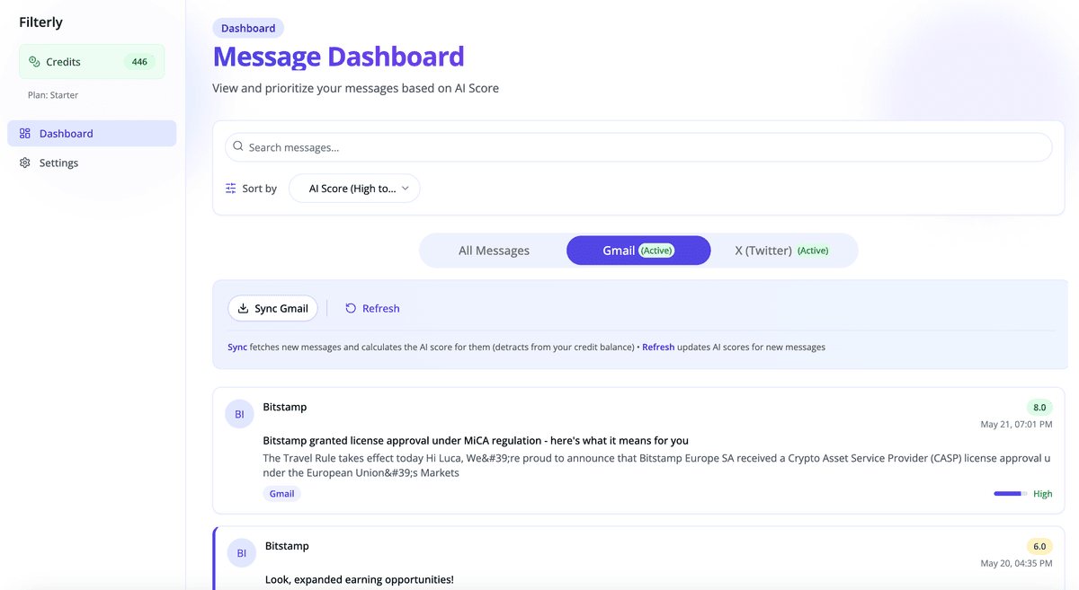 AI Score analysis interface